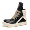 2024 Autumn/Winter Men's Trendy Genuine Leather High-Top Black & White Thick-Soled Boots