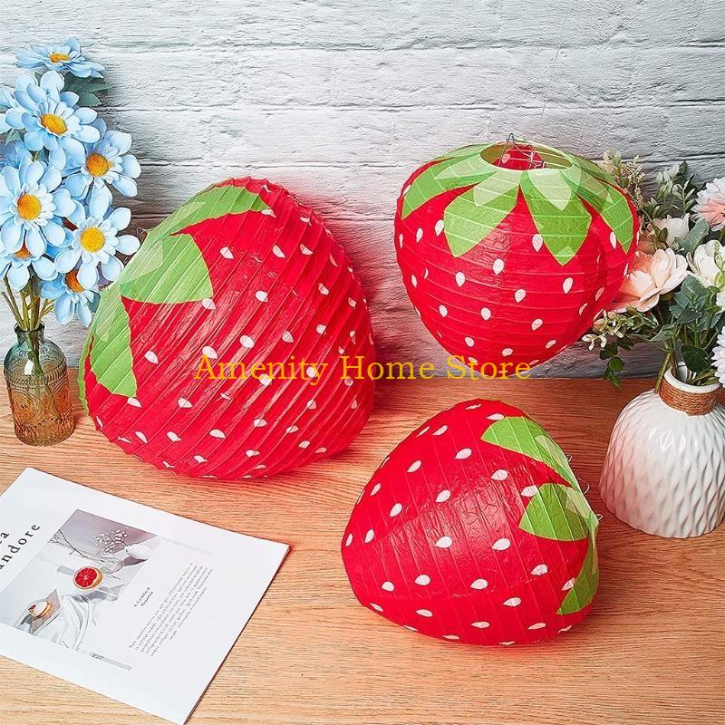 F26C 3D Strawberry Paper Lantern Foldable Hanging Lantern Fruit Theme Ornament Party Supplies Birthday Decors for Baby Shower