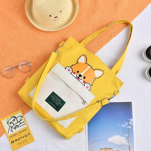 Cute Shiba Inu Dog Crossbody Bag Large Capacity Zipper Oxford Shopping Bags Women Casual Cartoon Printed Shoulder Bags