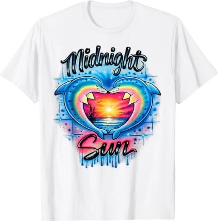Vintage Retro Larsson Midnight Sun Dolphin Graphic TShirt S
