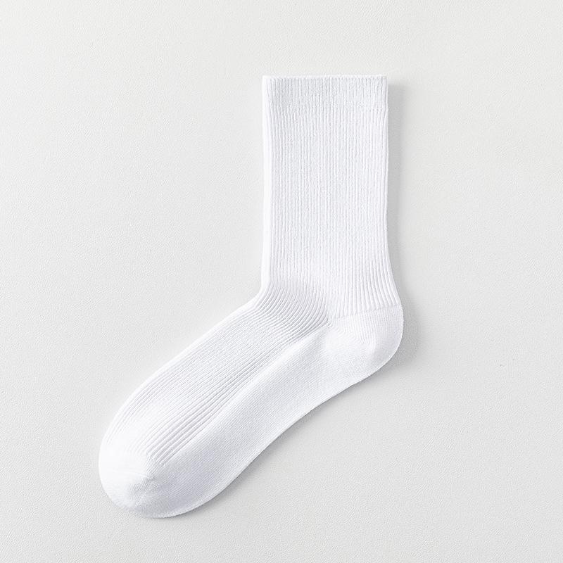Women's Pure Cotton Mid-Calf Socks - Spring/Summer Style, Double Needle Craft, Solid Color, Seamless Toe.