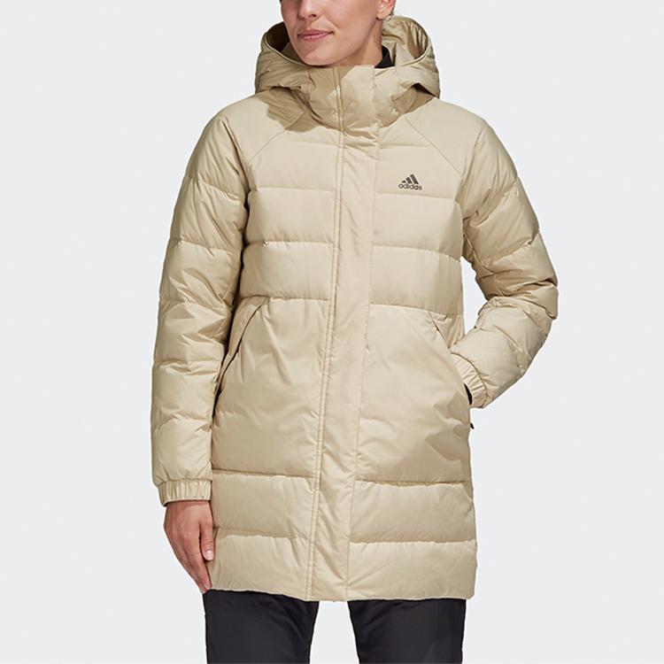 Adidas Warm Windproof Solid Color Mid-Length Down Jacket With Hood Women Outerwear Champagne GE9981