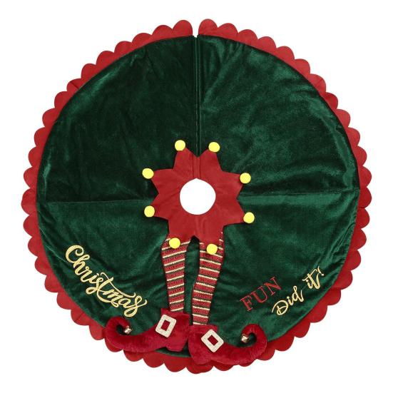 

Christmas Tree Skirt with Elf Legs Festive Red Green Decorative Wrap Xmas Holiday Base Cover for Indoor Outdoor Use S