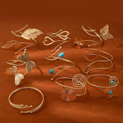 Fashion Multi-Layer Geometric Opening Bracelet Women'S Niche Simple High-End Arm Ring French Light Luxury Love Leaf Jewelry