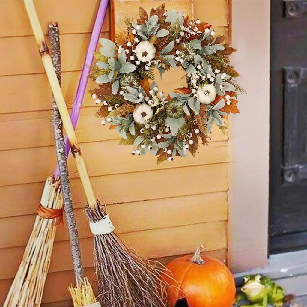 Fall Door Wreath Fall Halloween Wreath With Pumpkin Artificial Home Decor Thanksgiving Decorations For Farmhouse Holiday Harvest