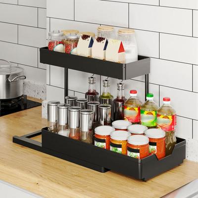 Kitchen Cabinet Pull-Out Storage Rack Under-Sink Organizer Large Capacity 2 Tier L-Shape Easy Installation Storage Organizer