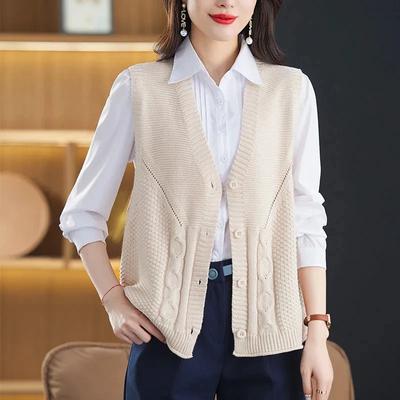 Vest for Women Sleeveless Sweater Tops Knitted Solid Color Sweater Vest Oversize Loose Versatile Casual Sleeveless Coat Vest Top