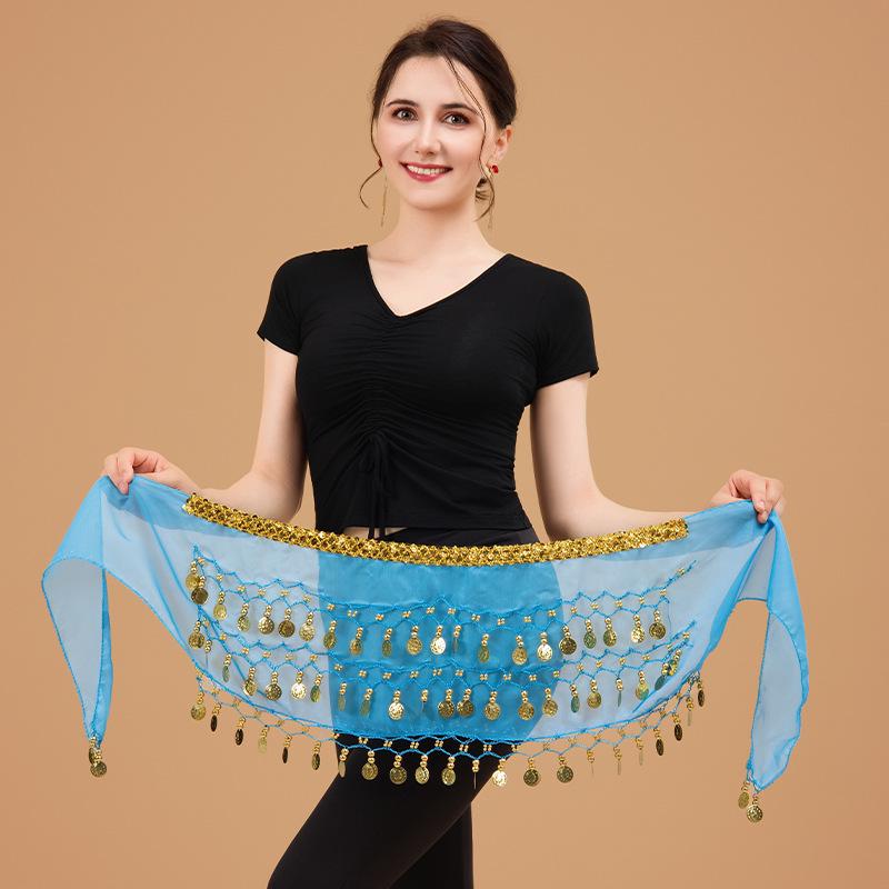 Bauchtanz Hüfttuch Gürtel mit Goldrand dreilagige Taillenkette