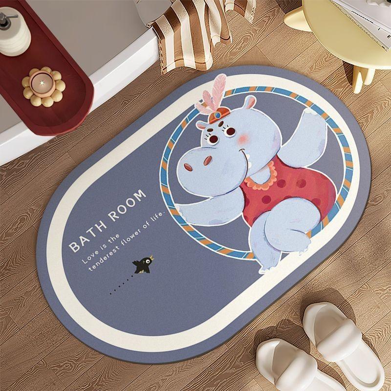 

Cute Circus Theme Elephant Seal Cat Lion Cartoon Pattern Diatom Mud Floor Mat For Bathroom And Bedroom Decor Blue Skirt ,40x60cm