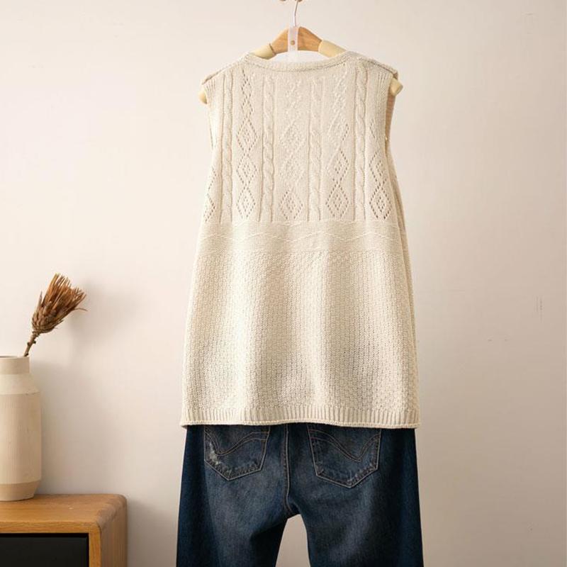 Vesta s výstřihem do V Dámské jarní a podzimní nošení Duté retro Literární a umělecké pletené vesty Volný top