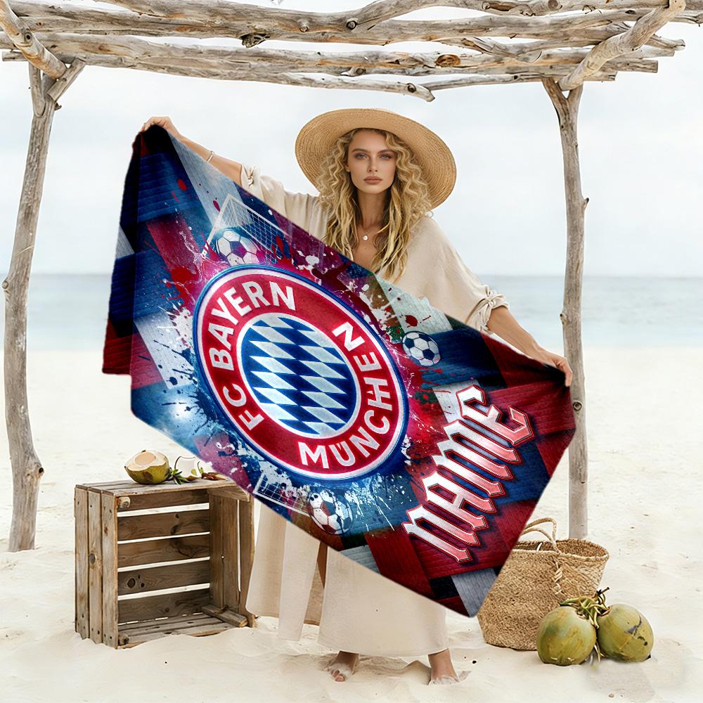 Bayern Munich Neon Art Customized Name Beach Towel Super Soft Microfiber Quickdry Fabric Suitable for Swimming Gym Camping Yoga Vacation