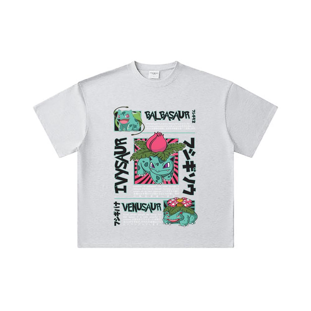 260 GSM Double Yarn 32 Count 100% Cotton Pokemon V4 Balbasaur Print Unisex Heavy Cotton T Shirt