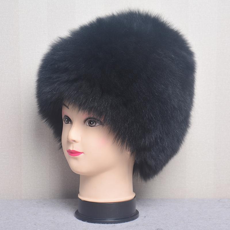 

Зимняя женская пушистая теплая круглая шапка из натурального меха лисы, шапка-ушанка Good elastic чёрный