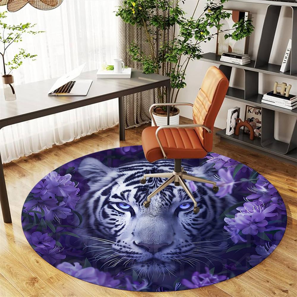 1pc tiger purple Round Chair mat Area Rug - Non-Slip, Floor Mat for Office, Bedroom, and Indoor Decor -1002272
