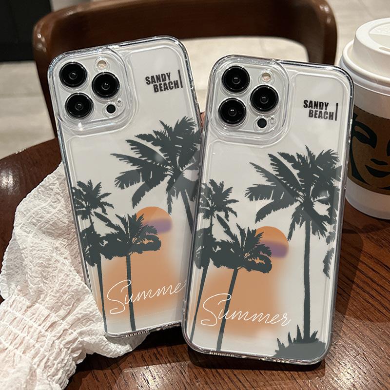 Sunset Coconut for Iphone12 Apple 17/16/15 Promax Transparent Phone Case 14 Anti-drop Cover Women