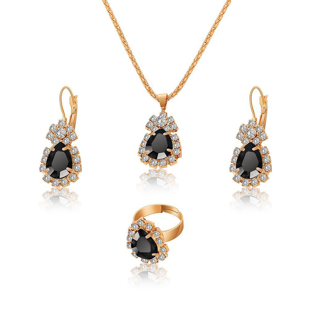 Water Drop Full Diamond Bridal Jewelry Set: Necklace, Earrings, & Ring