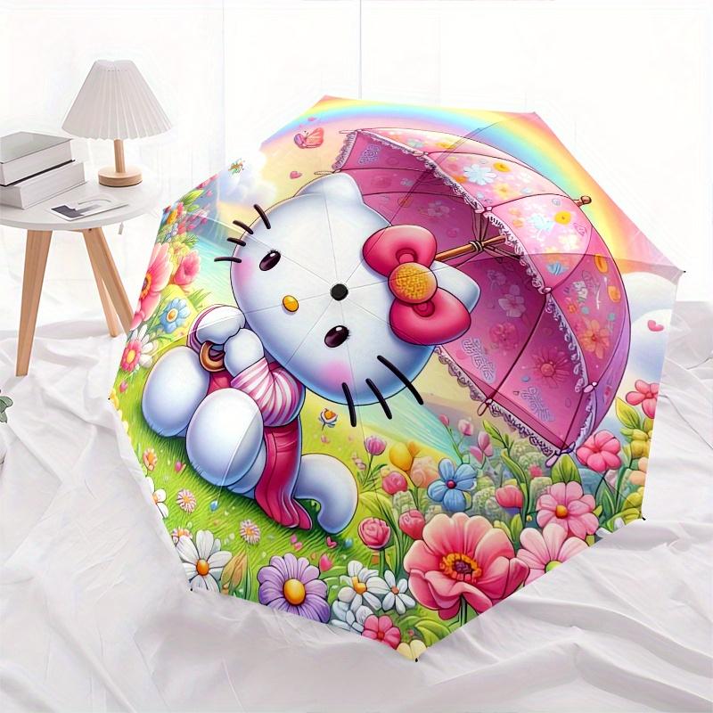 Hello Kitty,Rainbow Automatic Folding Umbrella-Simple 8-Rib Design, Bright Cartoon Pattern, Durable Iron Frame, Suitable For Travel, Outdoor