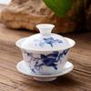 3.4-Inch Blue & White Ceramic Gaiwan Tea Set - 3-Piece, 100ml Capacity