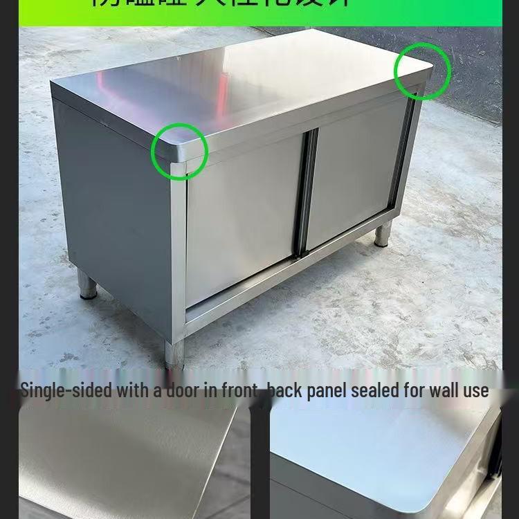 304 Stainless Steel Sliding Door Kitchen Workbench with Rounded Corner and Cutting Board Stove Table
