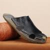 Fashion Quick Dry Men's Leather Slides Comfortable Male Slippers Anti-Slip Outdoor Half Drag Handmade Hollow Out Sandals Man Flip Flops
