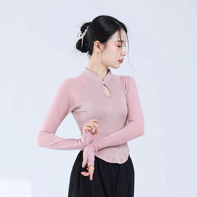Women's Retro Chic Long Sleeve Yoga & Dance Top - Slim Fit, Chinese Style