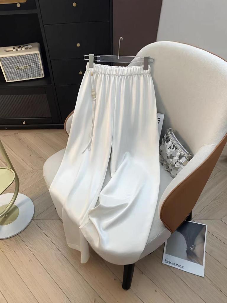 Ice-Cool Silk Satin Loose Pants for Women - Spring/Autumn 2026, Non-Wrinkling, Ideal for Middle-Aged and Young Women