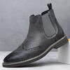 Chelsea Boots Men's British Style Carved Short Boots Soft Leather Retro High-top Men's Leather Boots Autumn and Winter Velvet Martin Boots