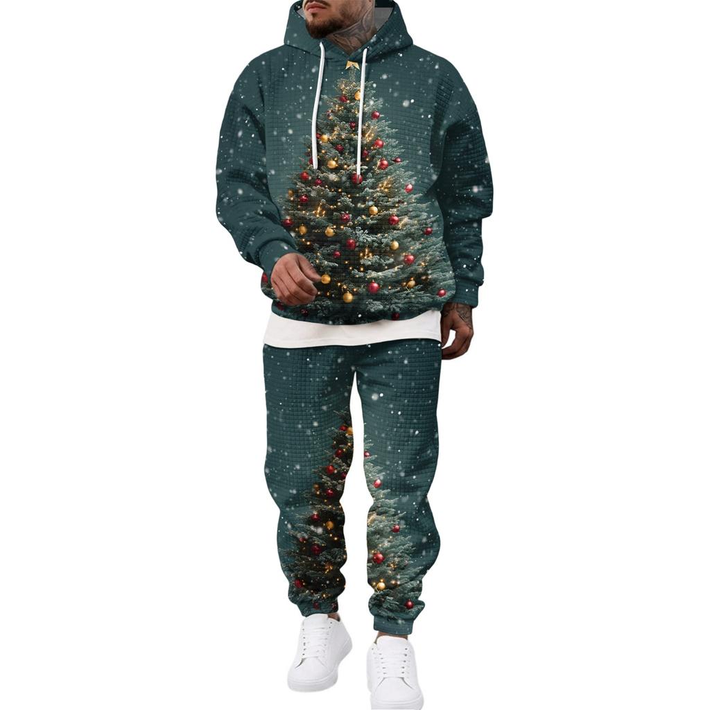 Men's Casual Sweatshirt Set for Fall Winter with Patterned Design, Comfortable Everyday Wear