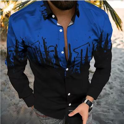 Spring and Autumn European and American Men's Collar 3D Digital Printed Long Sleeved Open Top Shirt, Fashionable and Comfortable Men's Top