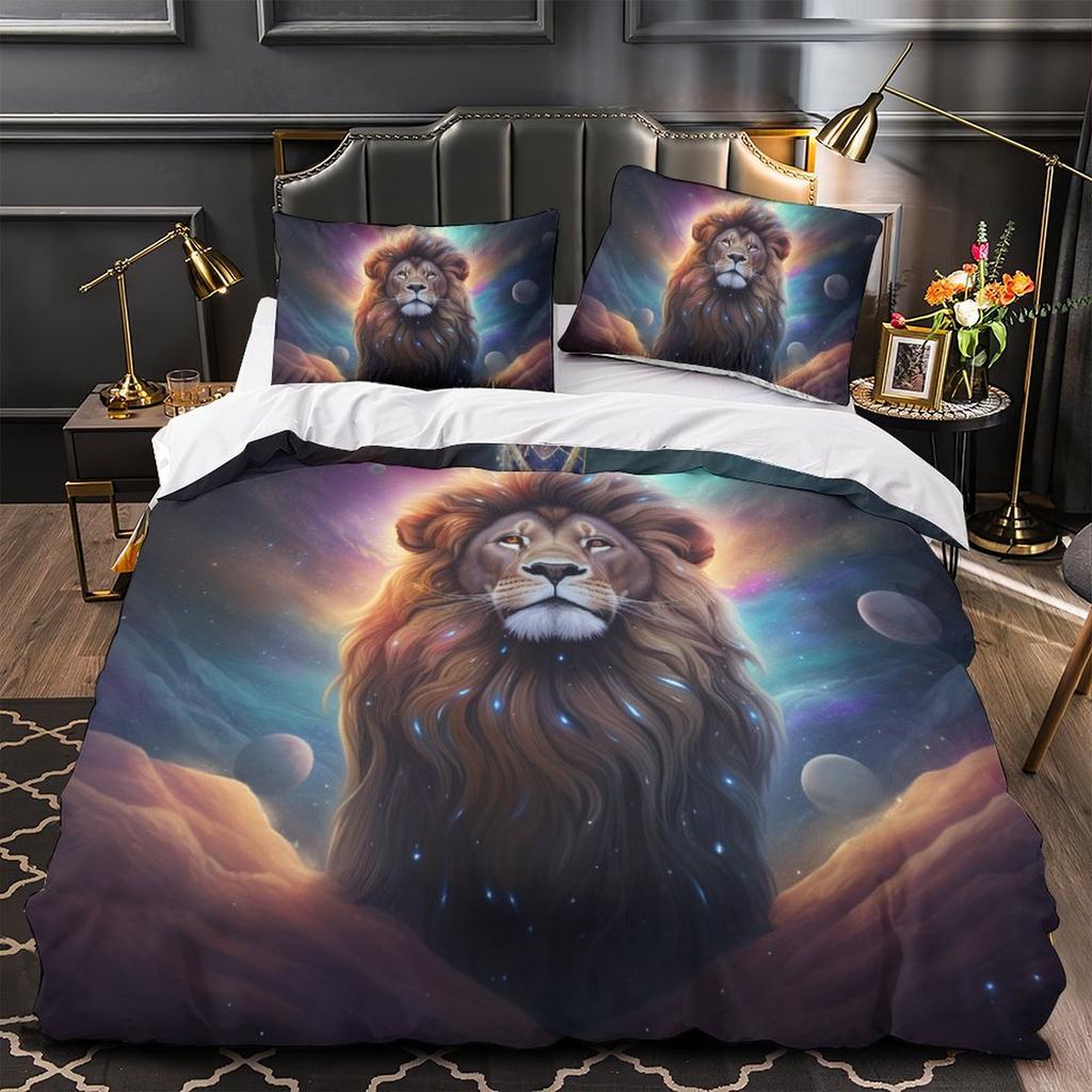 Zestaw pościeli 3D Fierce Beast dla chłopców nastolatków mężczyzn pokrowiec na kołdrę puchową poszewka na poduszkę 2/3 szt. zwierzęca miękka okładka wszystkie rozmiary łóżek