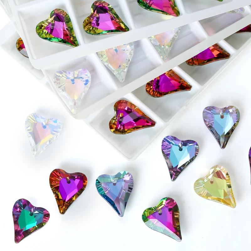 6240 Crystal Wild Heart Charms Glass Austria Loose Beads Pendant Rhinestones for DIY Earring Necklace Jewelry Accessories 12Pcs