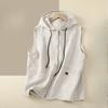 Women's Hooded Sleeveless Loose Casual Summer Cotton Linen Vest Waistcoat Jacket
