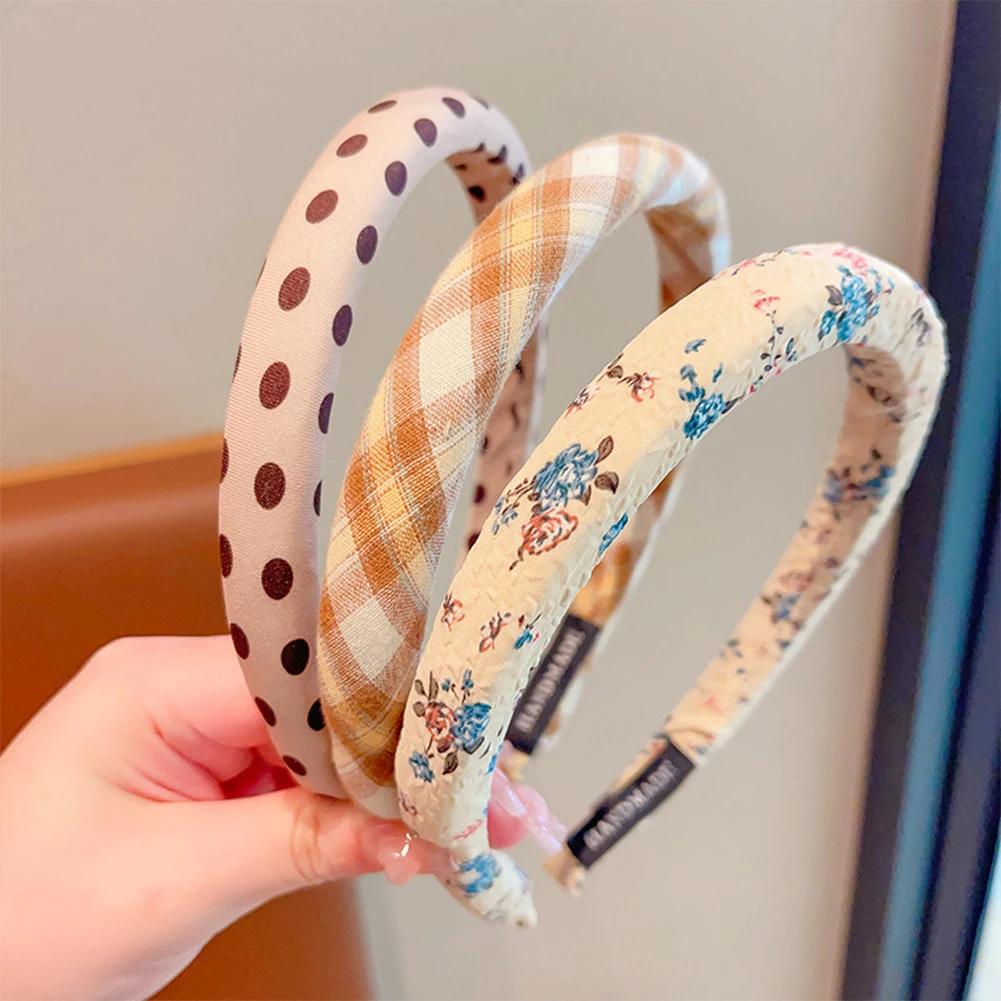 3Stk/Set Mode Damen Mädchen Karomuster Blumenfarben Breitseite Haarbänder Süße Kinder Vintage Niedlich Haarreif Kinder Haarschmuck