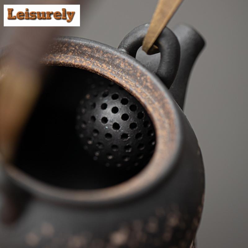 230ML Retro Black Pottery Gourd Lifting Handle Teapot Elegant Tea Infuser Pot Tea Maker Kettle with Filter Drinkware Ornaments