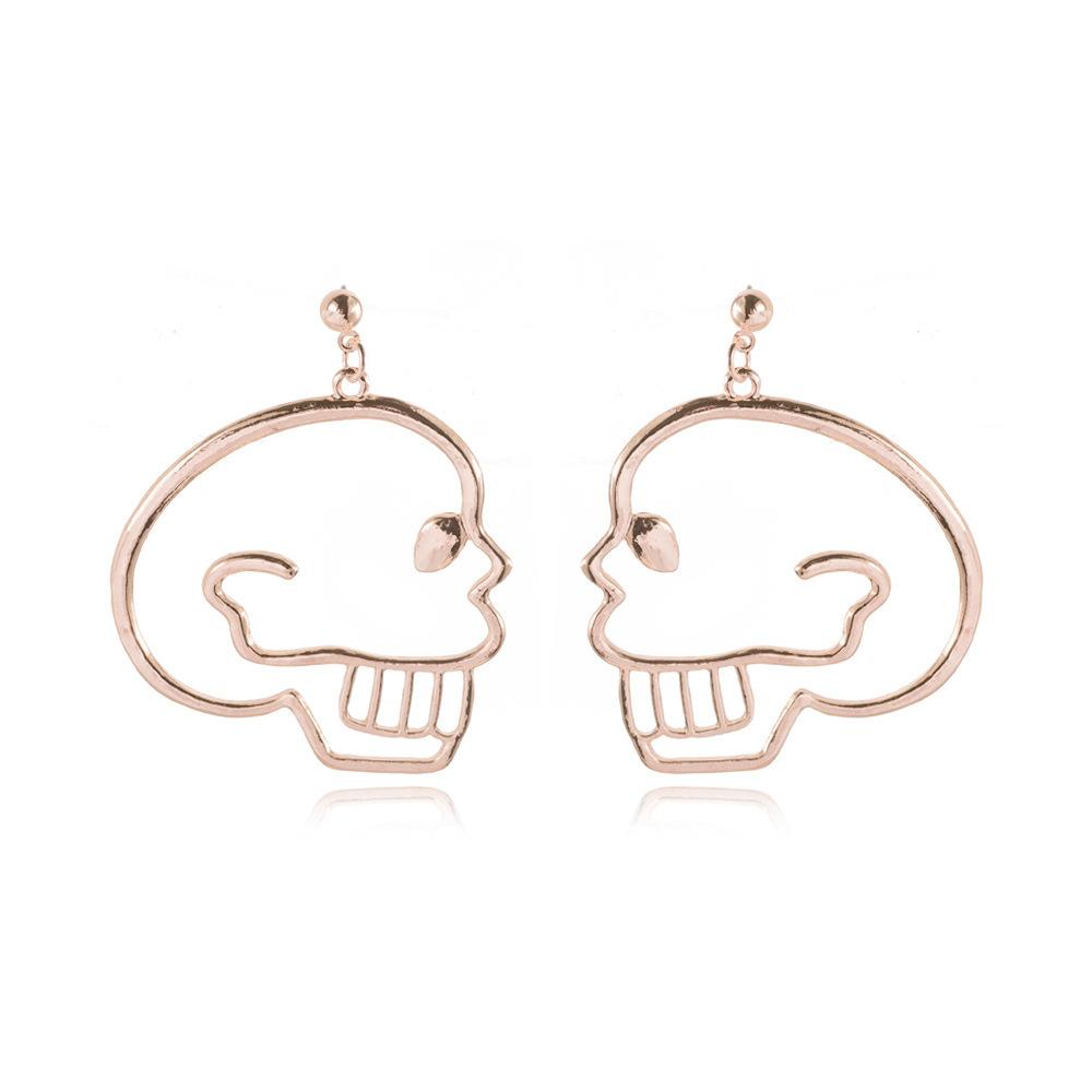 Skull Head Exquisite Earrings For Women Fashion Alloy Dangle Jewelry In Rose Gold