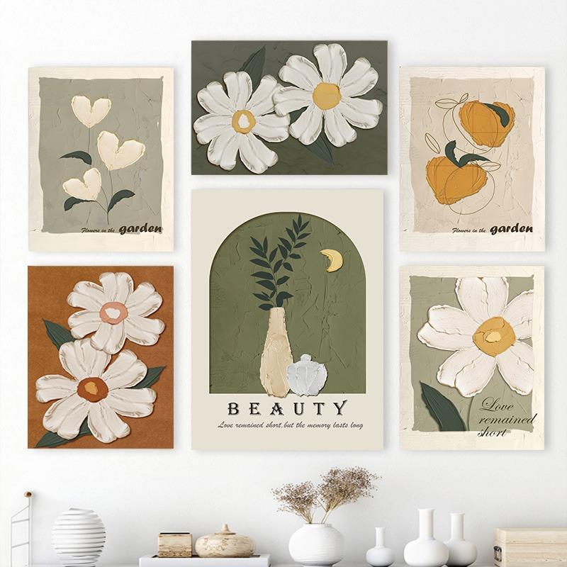 Vintage Bohemian Floral Canvas Painting Minimalistic Flower Market Posters and Print Pictures Living Room Wall Art Home Decor