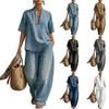 Damen Vintage Gewaschenes Denim Set Lockere Passform Kurzarm Oberteil und Weite Hosen Lässiges Zweiteiliges Outfit für den Alltag
