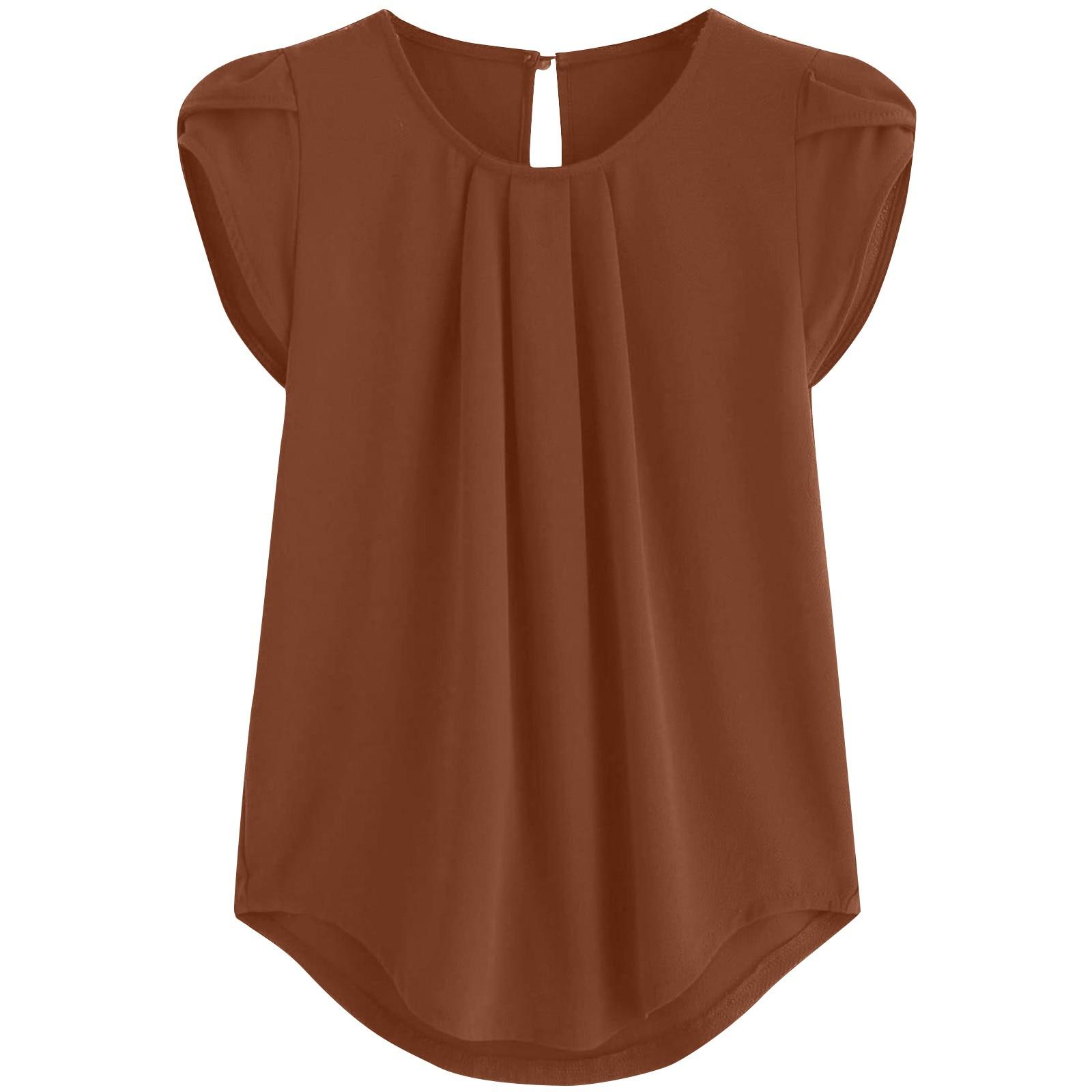

Women s Fashion Solid Color Short-sleeved Button Round Neck Casual Tops XXXXL светло-коричневого