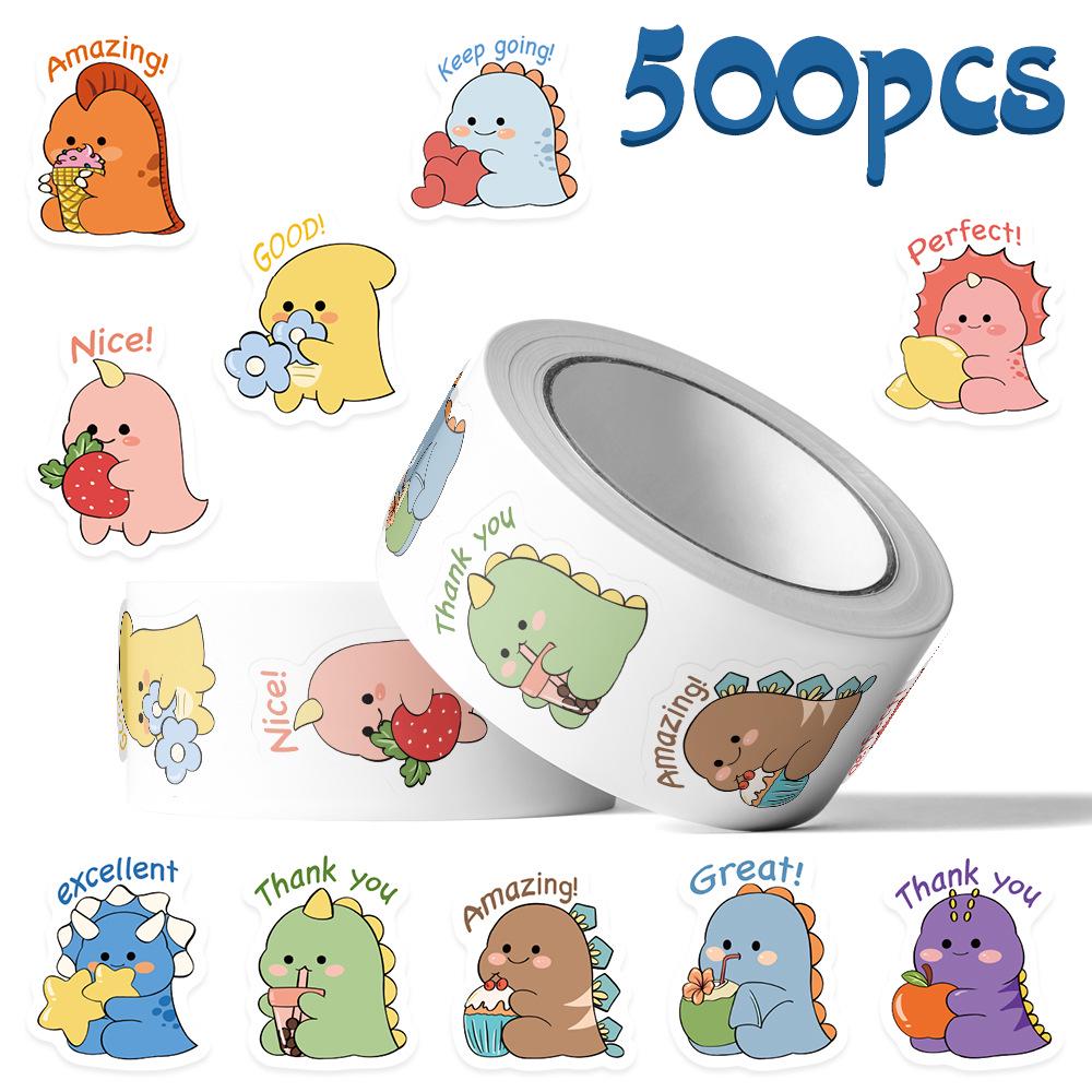 Dinosaur Reward Stickers: 500-Count Roll for Kids - Perfect for Notebooks, Water Bottles, Phones & DIY Projects
