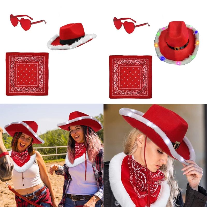 Bride Cowboy Hat, Sunglasses and Kerchief Set for Bride Christmas Photo Props Halloween Role Play New Year Party