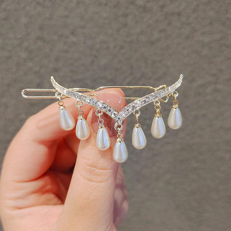 

Корейская заколка для волос с кисточкой и жемчужной подвеской и застежкой-лягушкой для девочек