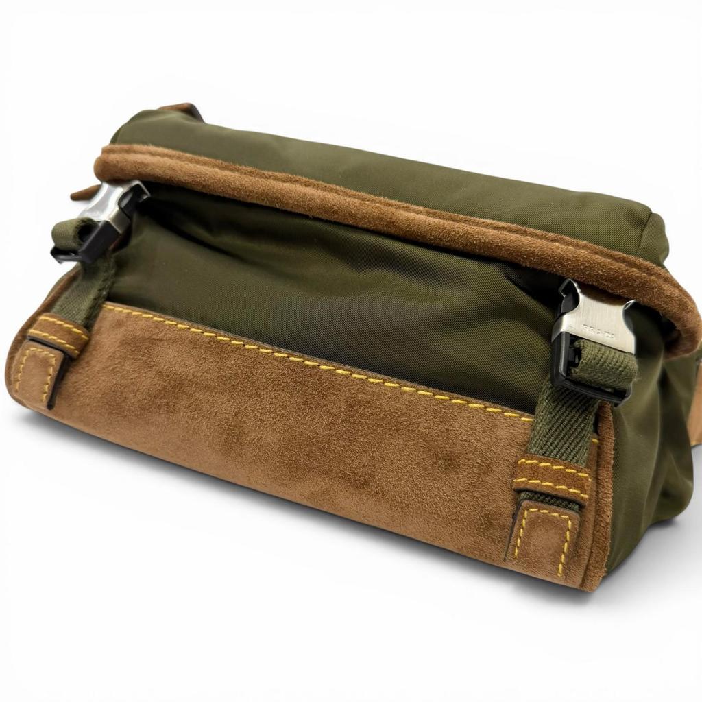 Excellent PRADA Sling bag Triangle logo Re-Nylon khaki recycled polyamide Used