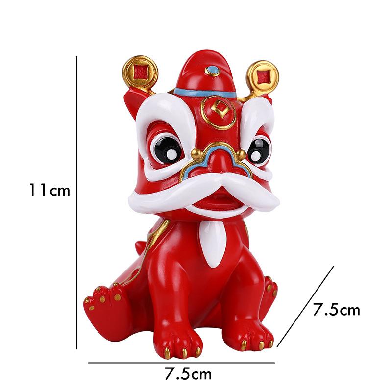 Chinese Lion Dance Mascot Ornament Traditional Dancing Lion Figurine Resin Decoration Figure with Gift Box