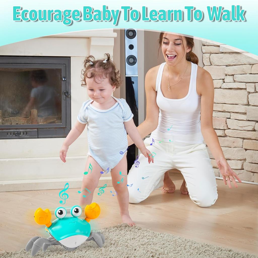 Crawling Crab Baby Toy, Tummy Time Toy for Infant 3 6 9 12 18 24 Month, Walking Dancing Interactive Sensory Crab with Light Music, Birthday Gift for