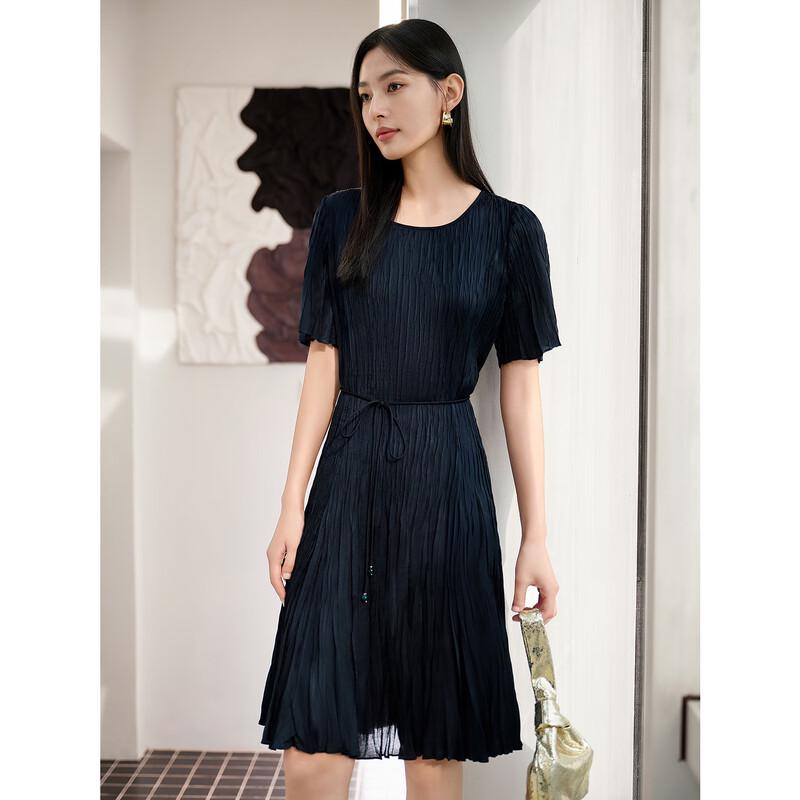 Annaou Elegant Pleated Chiffon Midi Dress