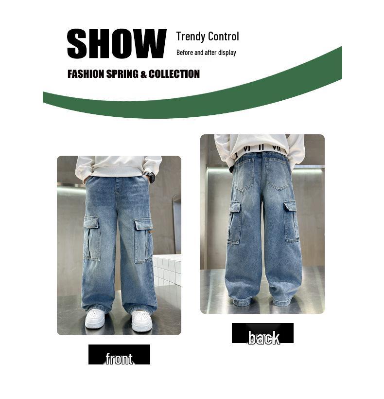 Boys' Straight Leg Jeans - Loose Fit, Trendy Workwear for Ages 6-12 (Spring/Autumn)
