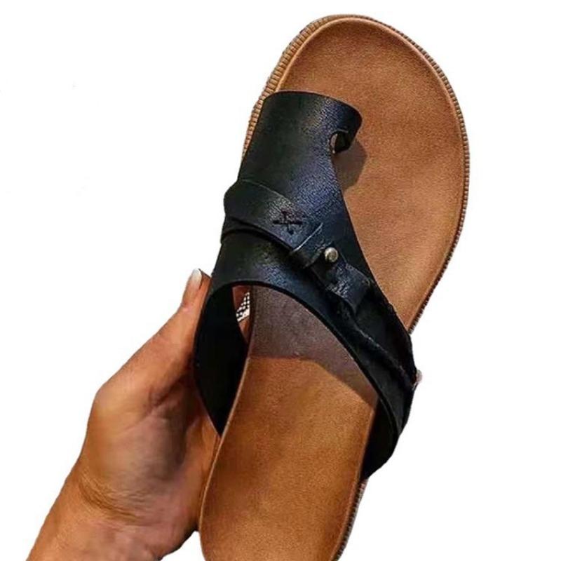 Slippers women's summer outer wear new summer large size flat bottom low heel retro set toes cool slippers women