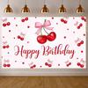 Birthday Party Banner Fruit Elements Fruit Theme Background Bowknot Decor Display Watercolor Art Cherry Birthday Display