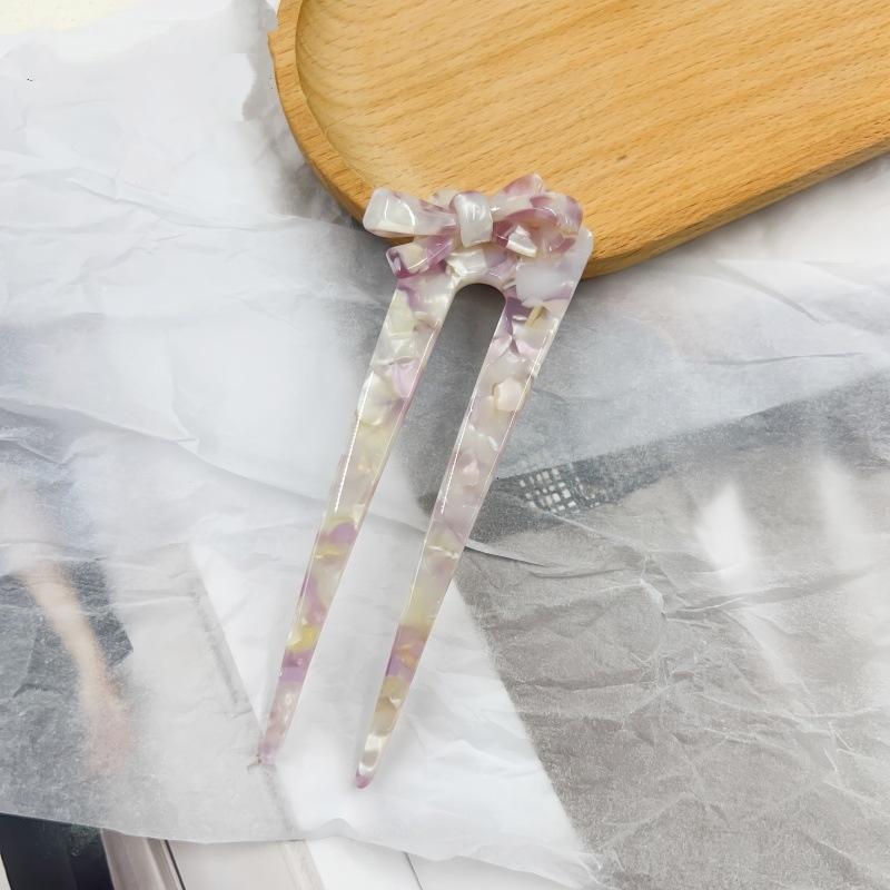 Trendige Schleife U-förmige Haarnadel Perlglänzend Kontrastfarben Acryl Haarnadel für Frauen Exquisites Süßes Mädchen Alltägliches Haaraccessoire