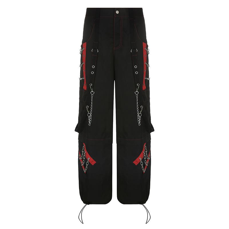 Retro Dark Style Cool Saucy Webbing Corn Chain Casual Pants Contrasting Striped Mesh Wide-leg Pants